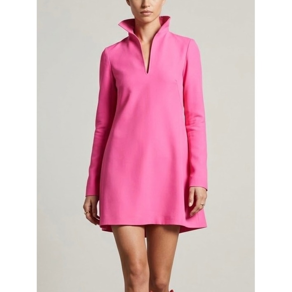 BRANDON MAXWELL Spring 2019 RTW Hot Pink Sailor Collar Mini Dress